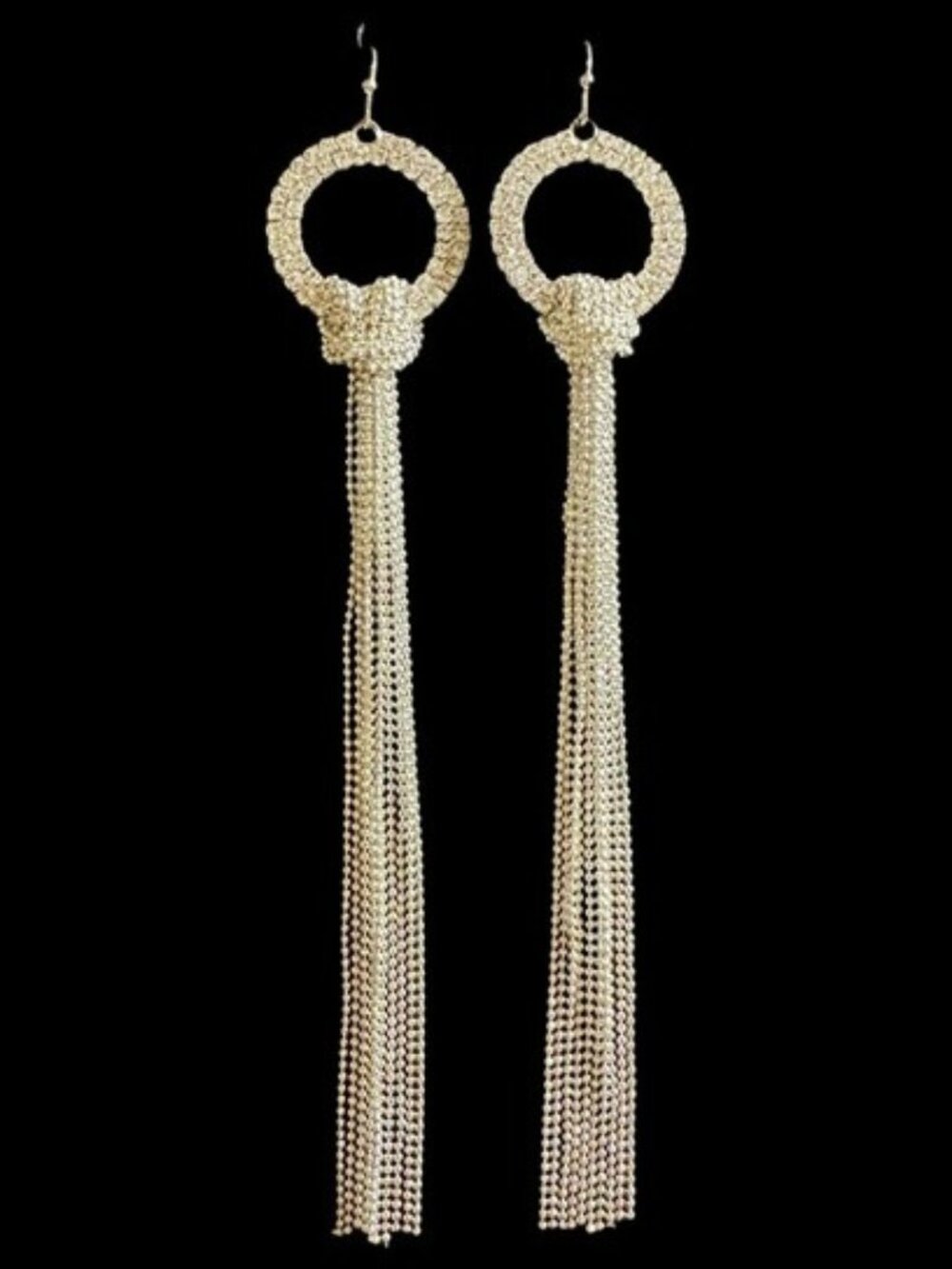 Natasha Earrings Sparkling Crystal Inlay Long Chain Tassel Silver Tone New